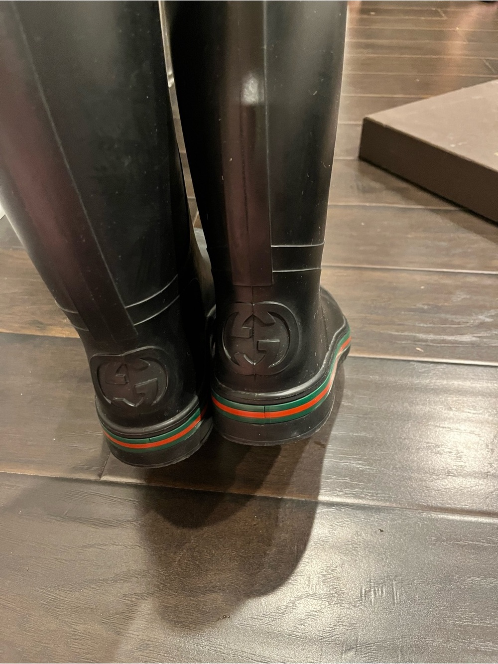 Gucci Black Rain & Snow Boots with Green and Red Stripe